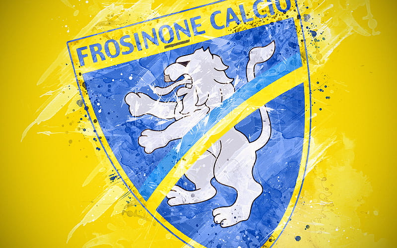 Frosinone Calcio paint art, creative, Italian soccer team, Serie A, logo, emblem, yellow background, grunge style, Frosinone, Italy, football, Frosinone FC, HD wallpaper