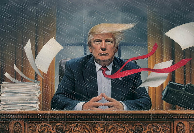 Chaos, art, donald trump, wind, president, painting, man, portrait, pictura, HD wallpaper