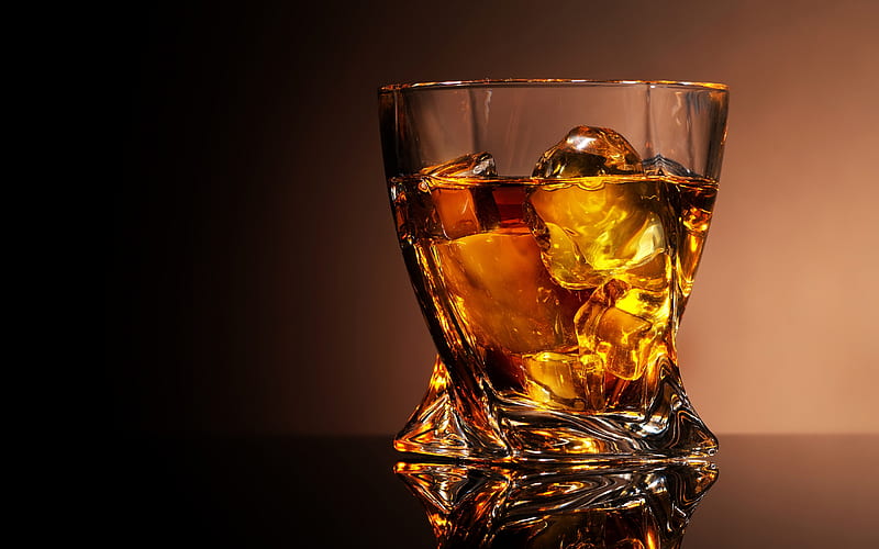 Whiskey Glass Glass Whiskey Ice Cubes Wooden Background Stock Photo by  ©Valentyn_Volkov 210593660