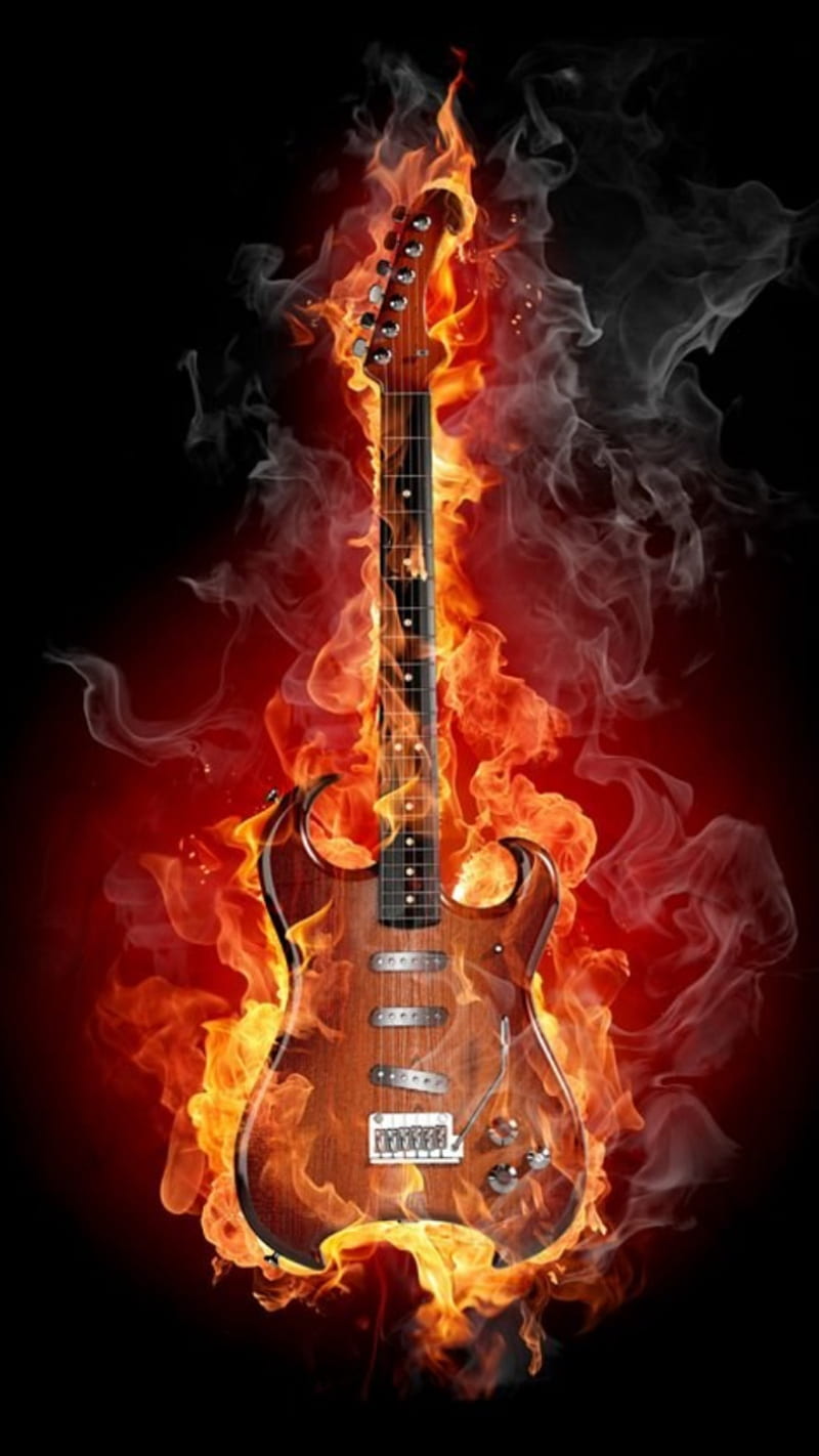 Flaming Guitar , 3d, alternative, emo, fire, halloween, hs, punk, rocker, HD phone wallpaper