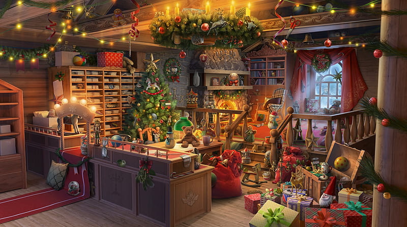 Christmas, volmi games, world, tree, fantasy, craciun, stuff, room, HD wallpaper
