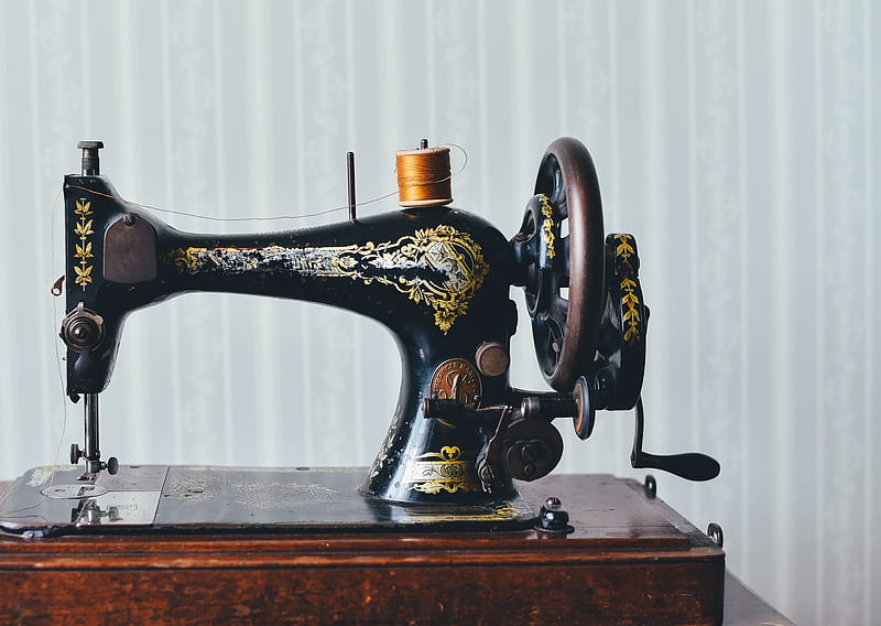 black and yellow metal sewing machine, HD wallpaper