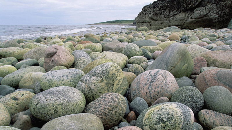 green point beach newfoundland canada, beach, cliff, stones, sea, HD wallpaper