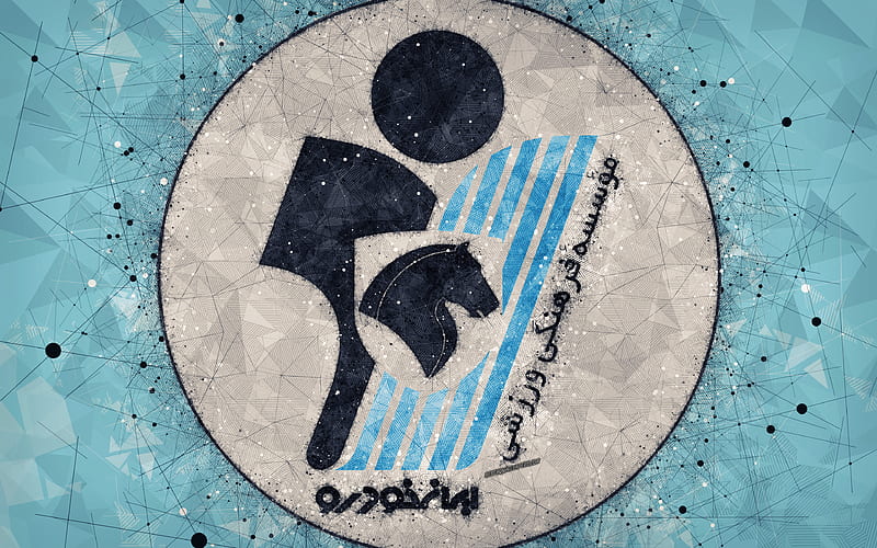 Paykan FC Iranian football club, geometric art, logo, creative emblem, blue background, Iran Pro League, Gods, Iran, Persian Gulf Pro League, football, HD wallpaper
