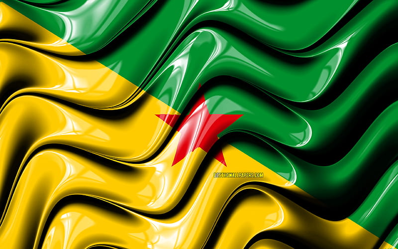 French Guiana flag South America, national symbols, Flag of French Guiana, 3D art, French Guiana, South American countries, French Guiana 3D flag, HD wallpaper