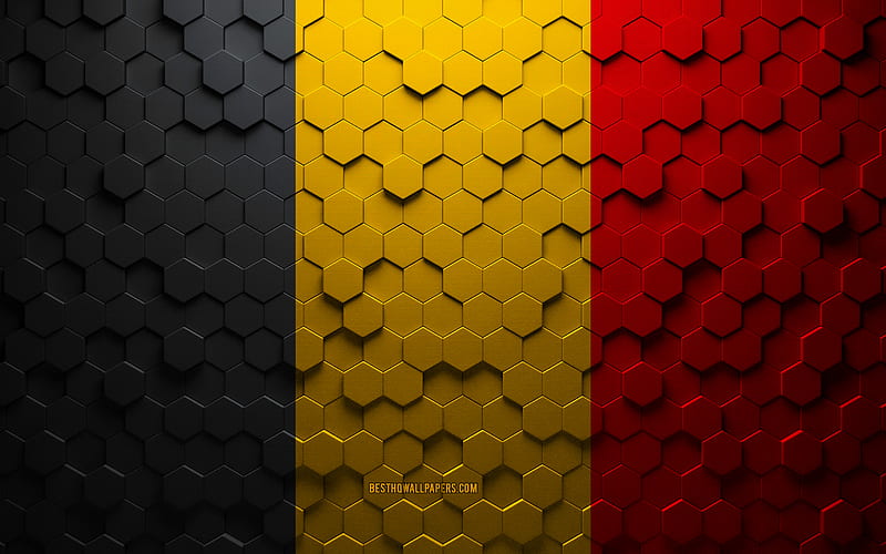 Flag of Belgium, honeycomb art, Belgium hexagons flag, Belgium, 3d hexagons art, Belgium flag, HD wallpaper