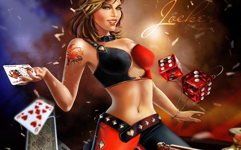 Jocker, red, black, blonde, woman, dice, play, card, kajenna, fantasy,  girl, HD wallpaper | Peakpx