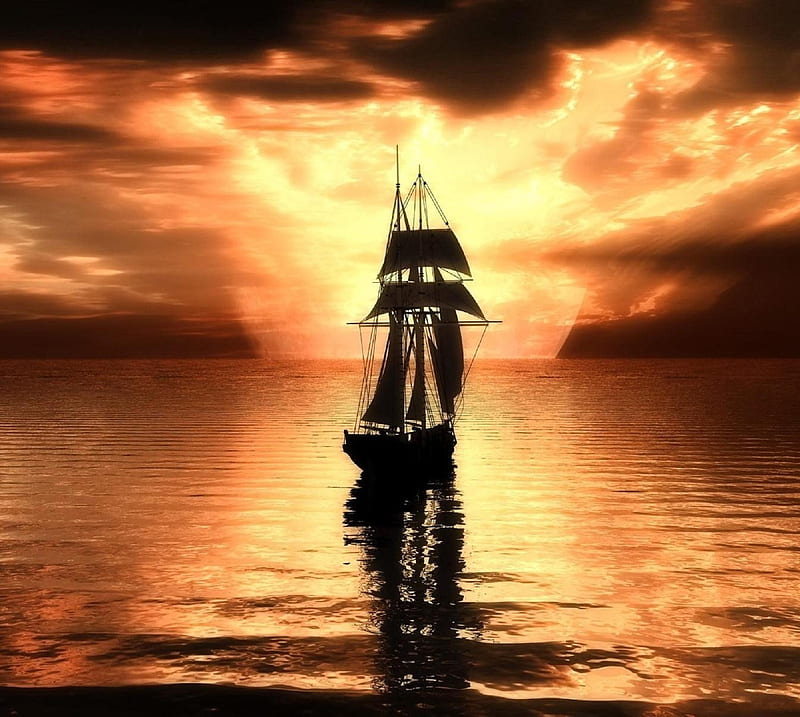 Sunset, best, htc, lg, new, sails, ship, sony, wallapaper, water, HD wallpaper