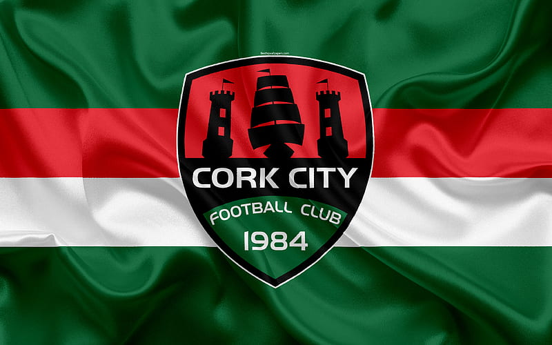 Cork City FC Irish Football Club, Cork City logo, emblem, League of Ireland, Premier Division, football, Cork, Ireland, silk flag, Irish Football Championship, HD wallpaper