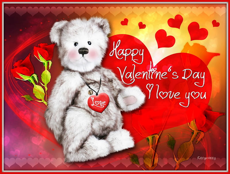 Happy Valentines Day, I love you heart, teddy, roses, corazones, cute,  Valentines Day, HD wallpaper | Peakpx