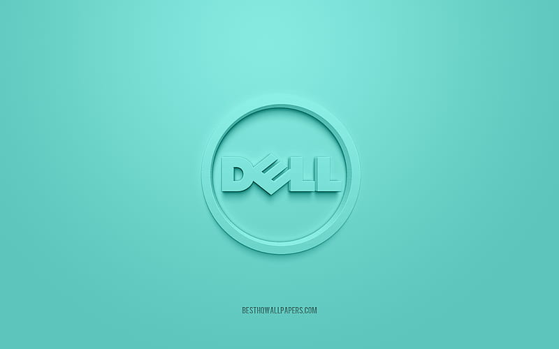 Dell round logo, turquoise background, Dell 3d logo, 3d art, Dell, brands logo, Dell logo, turquoise 3d Dell logo, HD wallpaper