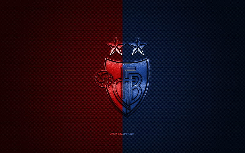 FC Basel 1893, Swiss football club, Swiss Super League, blue red logo, blue red carbon fiber background, football, Basel, Switzerland, FC Basel logo, HD wallpaper