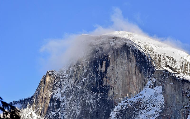 Half Dome Dressed in Winter, california, yosemite, cloud, usa, snow, HD wallpaper