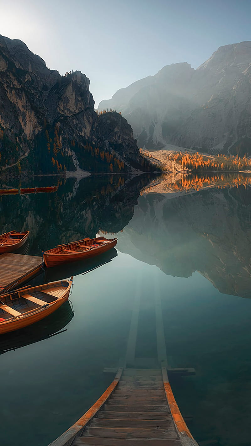 Landscape , boat, sun, reflection, dark, mountain, HD phone wallpaper