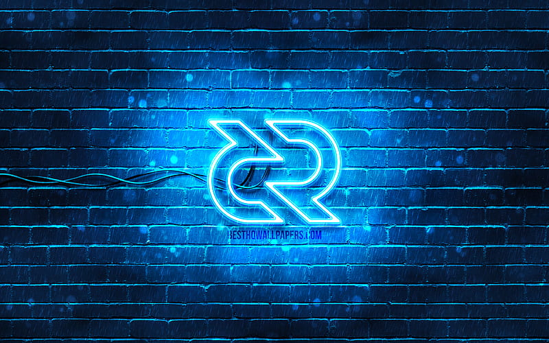 Decred blue logo blue brickwall, Decred logo, cryptocurrency signs, Decred neon logo, cryptocurrency, Decred, HD wallpaper
