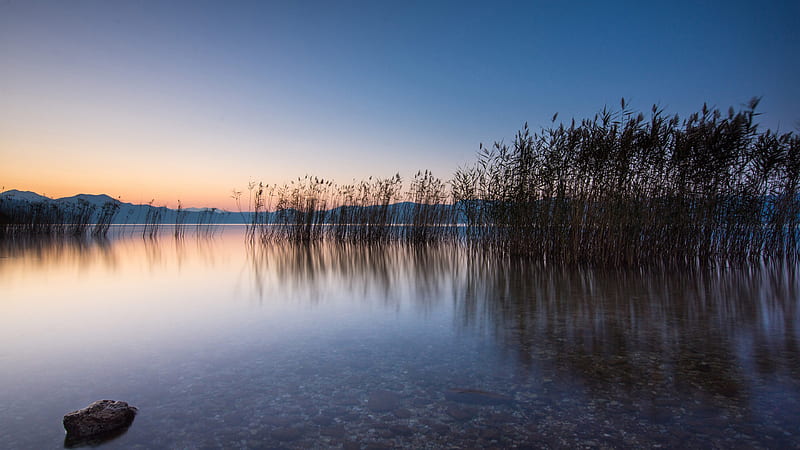 Dawn Greece Lake Trichonida Under Blue Sky Nature, HD wallpaper