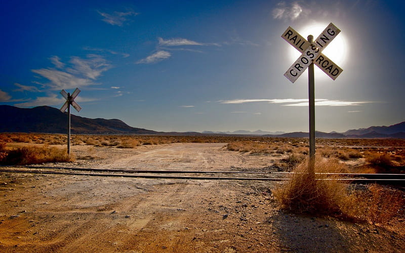 railroad crossing, railroad, track, crossing, signpost, HD wallpaper