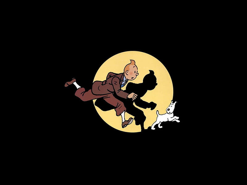 Tintin et Milou, cartoons, tintin, adorable, snowy, run, animal, colored, dog, lovely, herge, black, cartoon, cute, comic, cool, france, milou, funny, HD wallpaper