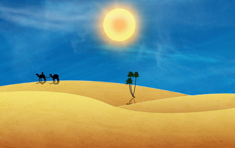 Arabian Fantasy by TitusBoy25, sun, desert, sky, camel, arabian, HD wallpaper