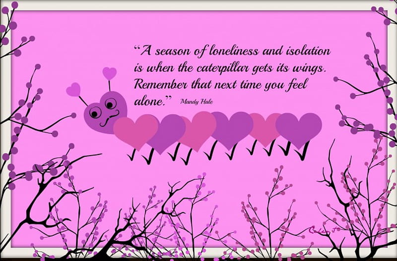 Think Pink, frame, black, by cehenot, spring, collage, branch, word, card, caterpillar, tree, quote, heart, insect, pink, HD wallpaper