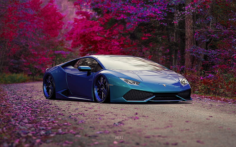 Lamborghini Huracan, stance, 2018 cars, tuning, supercars, blue Huracan, Lamborghini, HD wallpaper