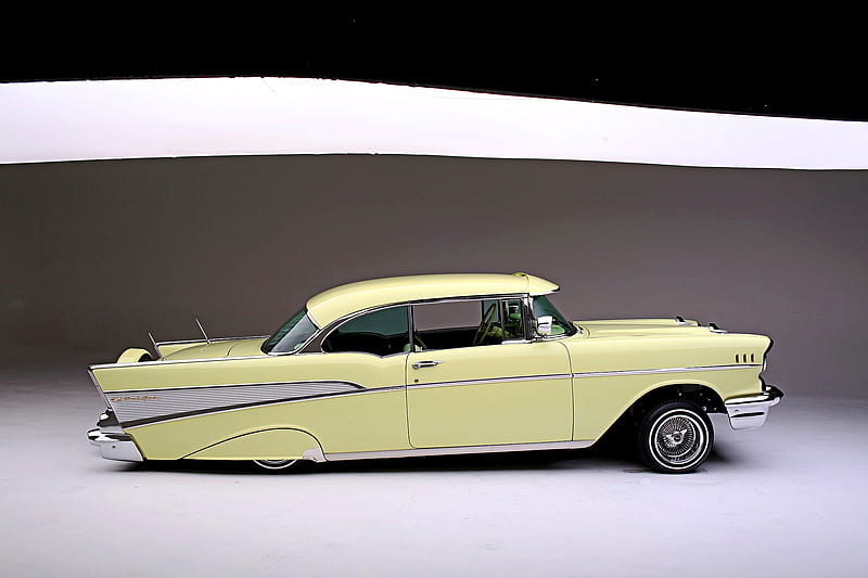 1957 Bel Air, Classic, Yellow, GM, Lowrider, HD wallpaper