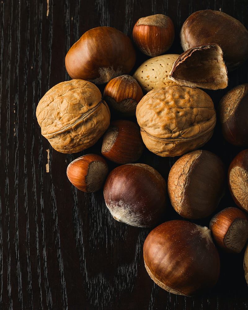 nuts, hazelnuts, walnuts, HD phone wallpaper