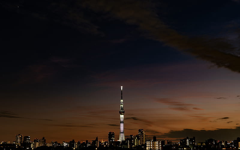 Tokyo Skytree, TV tower, Sumida, Tokyo, observation tower, evening, Tokyo cityscape, landmark, japan, HD wallpaper