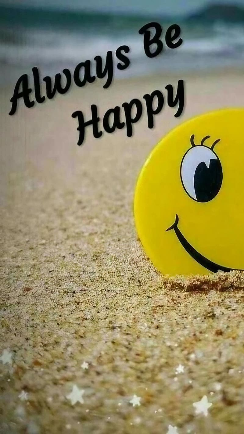 Always Be Happy, Beach Backgrounnd, smile emoji, HD phone wallpaper