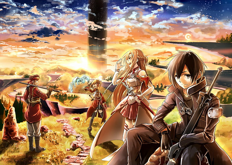 Sword Art Online, cloud, scenic, game, sunset, kirito, anime, asuna,  sunrise, HD wallpaper | Peakpx