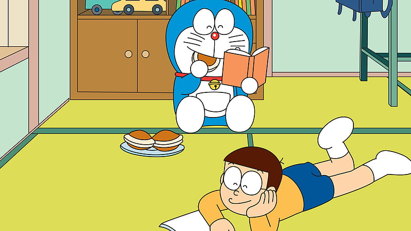 Doraemon And Nobita Are Reading Book Doraemon, HD wallpaper