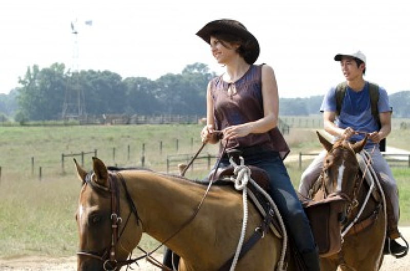Cowgirl Lauren Cohan, female, hats, TV, ranch, The Walking Dead, fun, women, horses, Lauren Cohan, men, cowgirls, famous, girls, actors, HD wallpaper