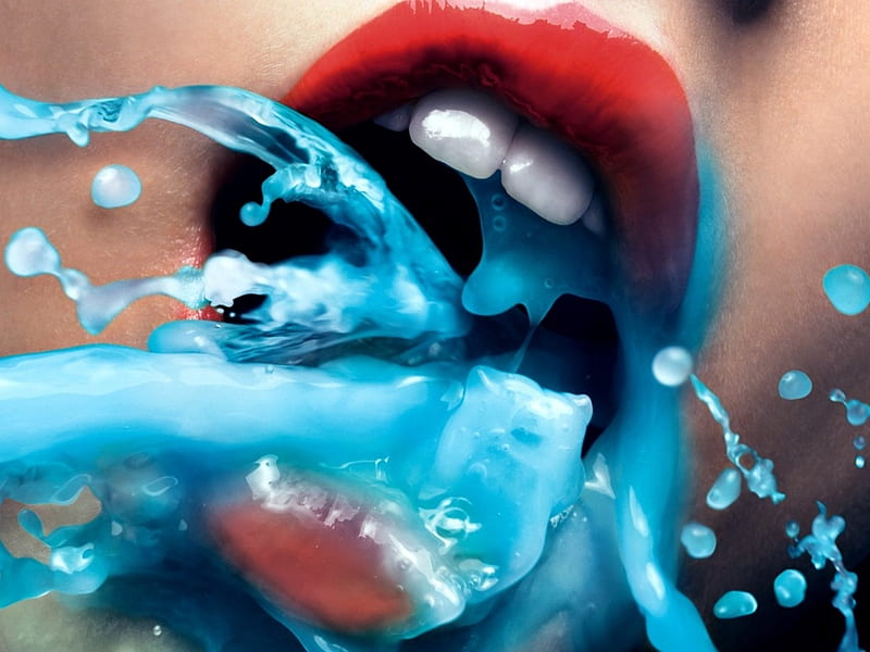 visual effect, 3d, water, lips, girl, HD wallpaper