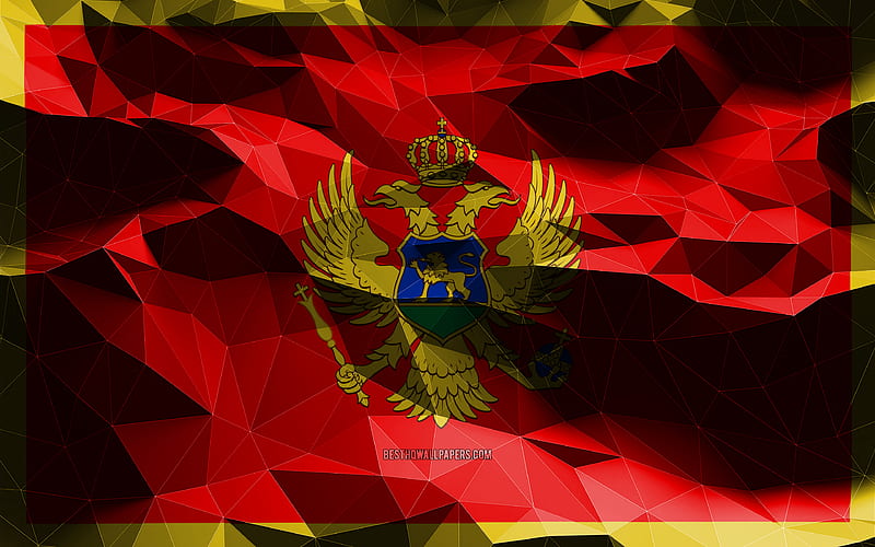 Montenegrin flag, low poly art, European countries, national symbols, Flag of Montenegro, 3D flags, Montenegro flag, Montenegro, Europe, Montenegro 3D flag, HD wallpaper