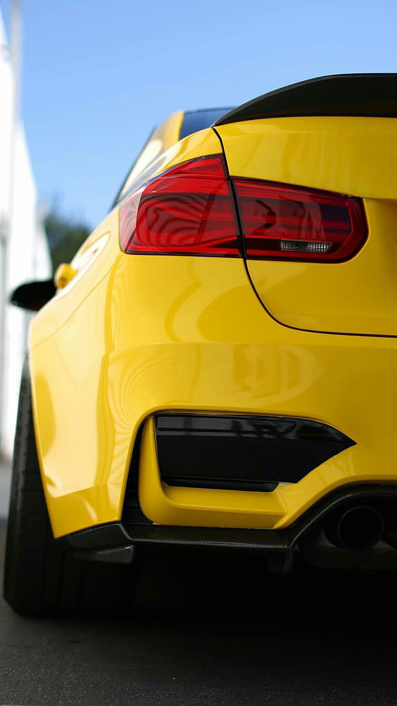 BMW M3, car, close up, f80, rear view, sedan, vehicle, yellow, HD phone wallpaper