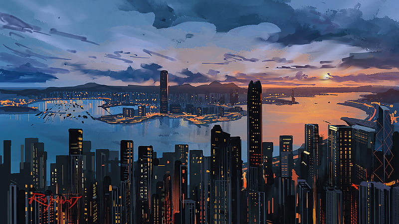 Hong Kong City Pain Art Laptop Full , , Background, and, Hong Kong Sunrise, HD wallpaper