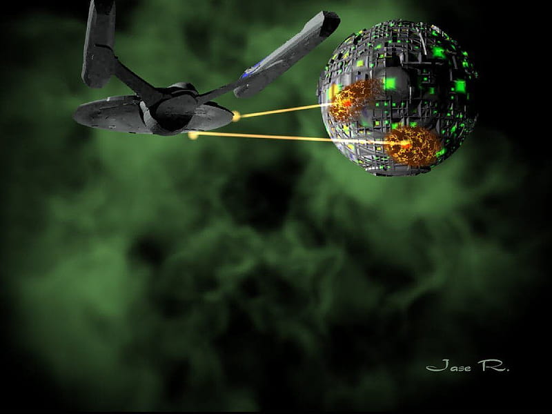 Star Trek 1701E Vs. the Borg, sci-fi, tv series, star trek, HD wallpaper