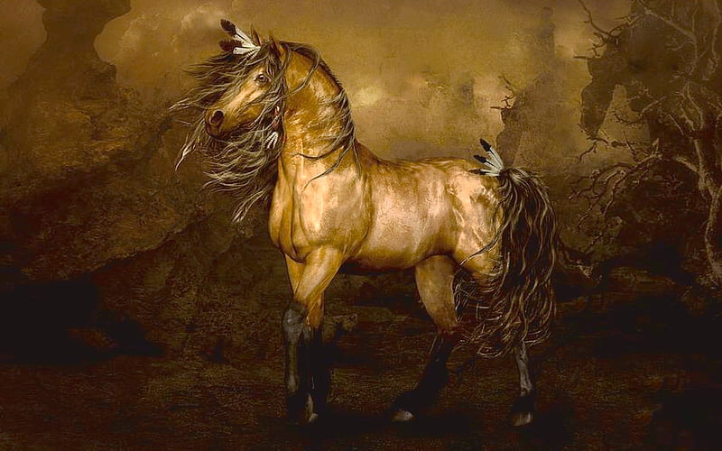 Shikoba Choctaw Horse, Horse, native indian, brown, regal, digital, browns, animal, HD wallpaper