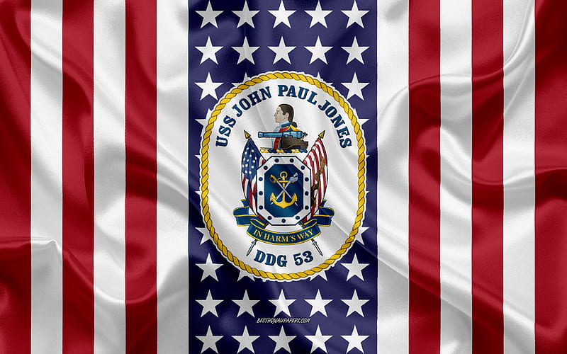 USS John Paul Jones Emblem, DDG-53, American Flag, US Navy, USA, USS John Paul Jones Badge, US warship, Emblem of the USS John Paul Jones, HD wallpaper