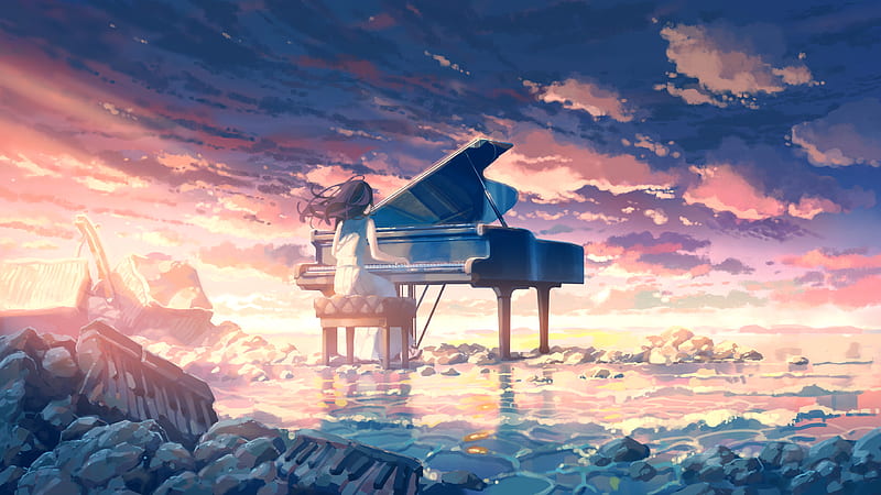 Anime, Girl, Piano, HD wallpaper