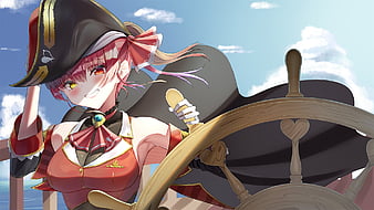 prompthunt: Pirate-hat wearing Houshou Marine. Hololive character. Anime  girl, 宝鐘マリン. Red pirate outfit and black pirate tricorn. brickred outfit  colorscheme. Full body anime. Her name is Houshou Marine. Anime cute face