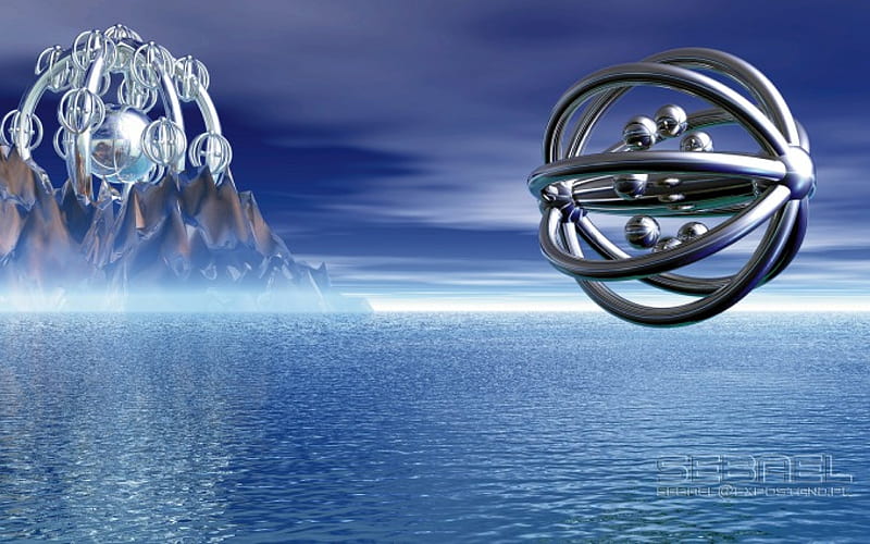 Blue Water World, sci-fi, bryce, 3d, water, space, HD wallpaper
