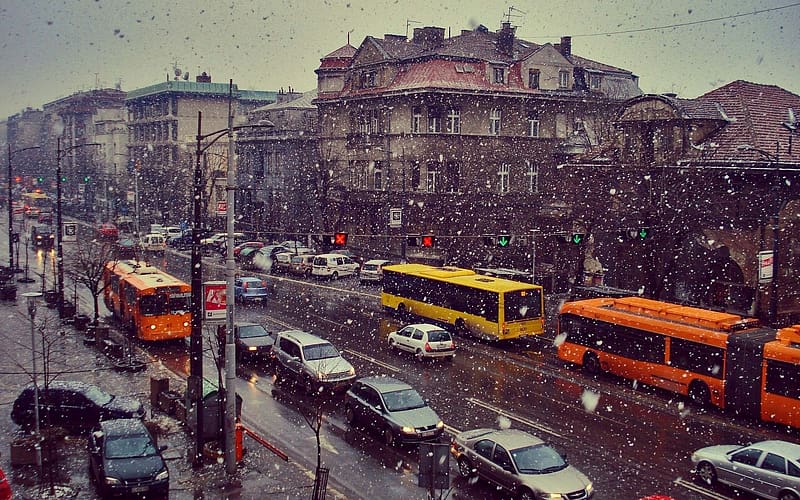 Cities, Winter, Snow, Bus, , Belgrade, HD wallpaper