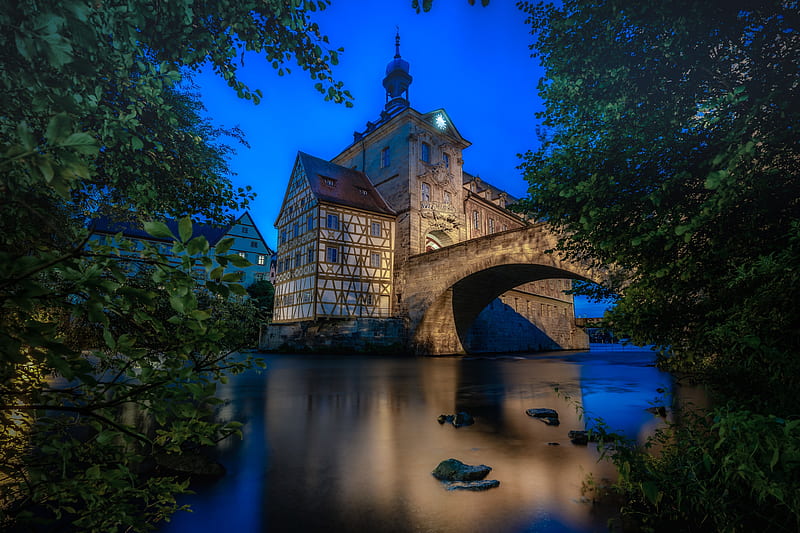 Buildings, Building, Bamberg, Bavaria, Bridge, Germany, River, Town Hall, HD wallpaper