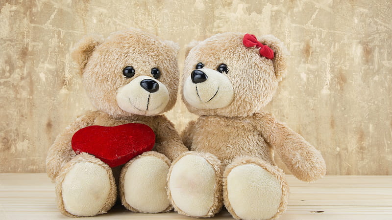 Teddy bears heart, couple, HD wallpaper