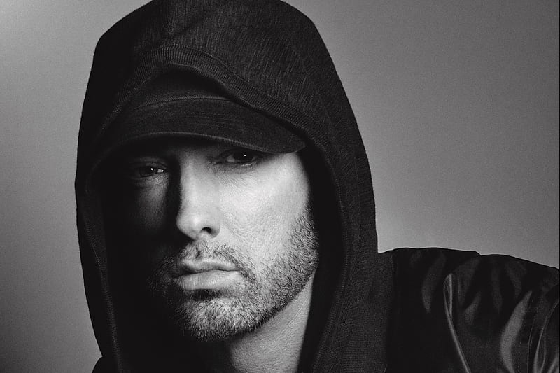 Eminem , eminem, music, rap, male-celebrities, monochrome, black-and-white, HD wallpaper