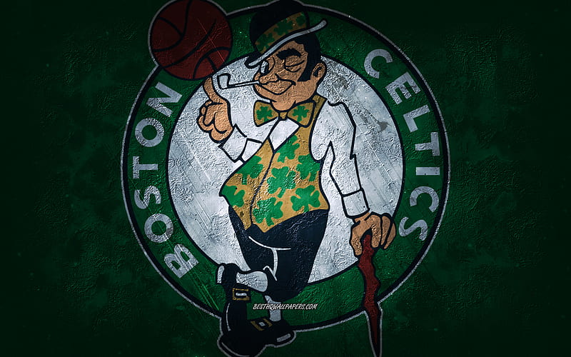Boston Celtics, American basketball team, green stone background, Boston Celtics logo, grunge art, NBA, basketball, USA, Boston Celtics emblem, HD wallpaper
