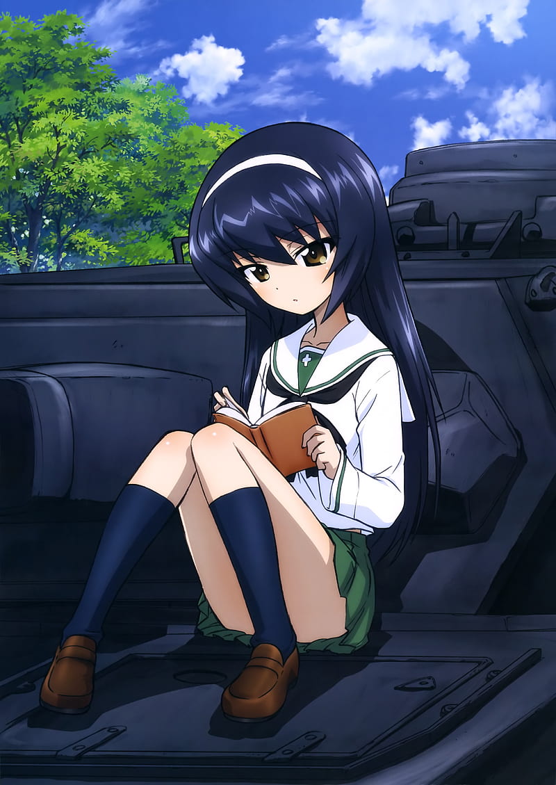 anime, anime girls, Reizei Mako, Girls und Panzer, long hair, tank, legs, HD phone wallpaper