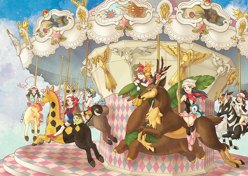 Pokemon merry go round, cute, nice, may, ride, pokemon, poke, HD wallpaper