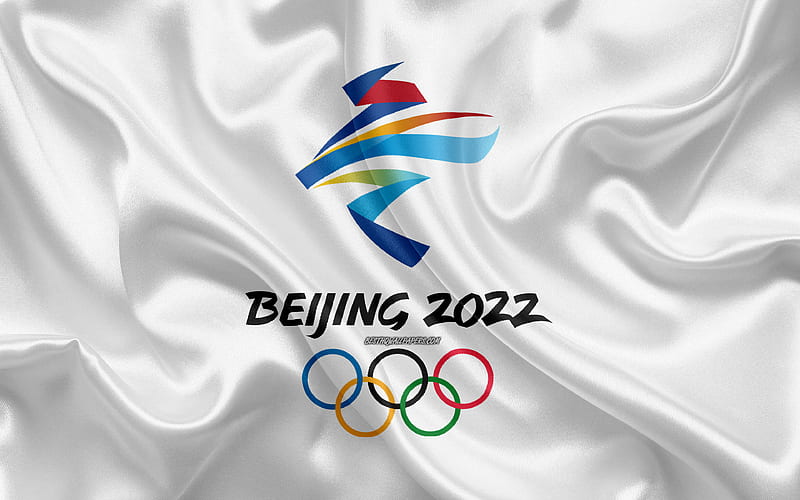 2022 Winter Olympics, logo silk flag, Beijing 2022 logo, XXIV Olympic Winter Games, Beijing, China, silk texture, HD wallpaper